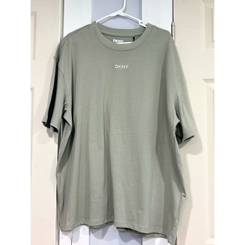 DKNY Men's L Sage greenOversized Fit Logo Crew Neck Short Sleeve Cotton T-Shirt